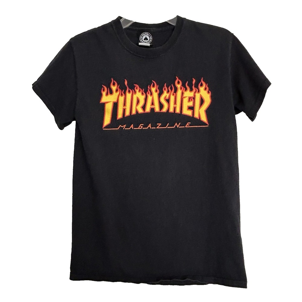 Thrasher Magazine Flame Logo Graphic T-Shirt Men Small Black Short Sleeve Cotton